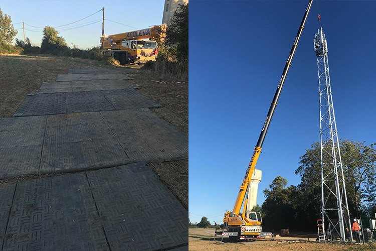 Utilisation de plaques de roulage pour le levage d’un pylône à Niort (79)